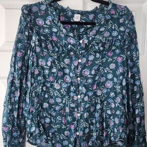 GAP Women's Floral Blouse - Teal and Purple